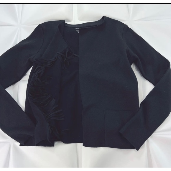 Majestic Filatures Dulion 1 Sz XS Merino Wool Fringed Leather Sweater Cardigan - Picture 3 of 9